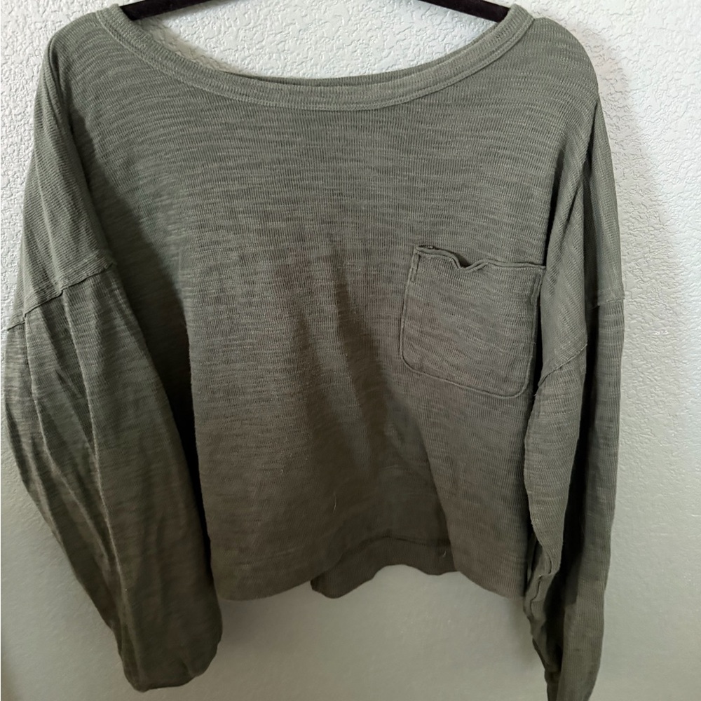 Aerie Olive Green Cropped Women's Cotton Matching Set